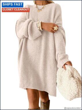 Oversized Long Crew Neck Knit Sweater Dress